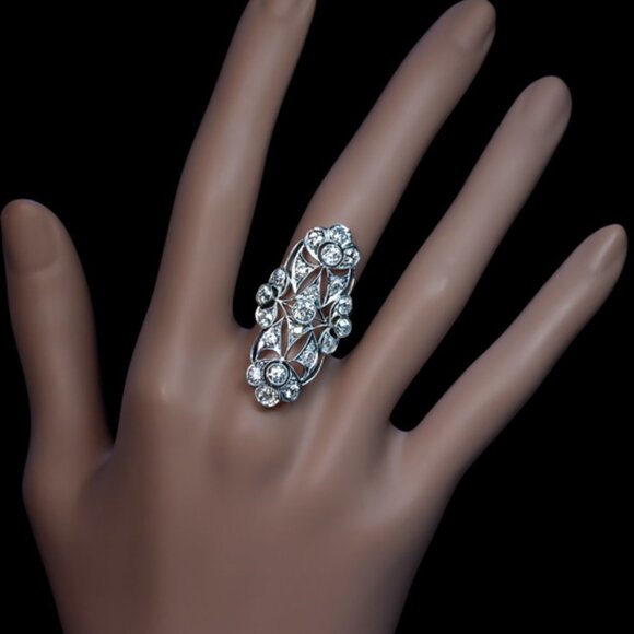 ▶Retro Flower Design Silver Plated Noble Hollow Vintage Ring for Women, L203 - Picture 3 of 4